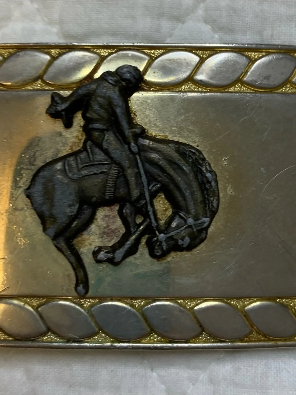 Vintage Men's Western Rodeo Belt Buckle - Gold and Silver